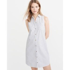 A&F Button-Up Shift Dress; navy stripe-XXSP